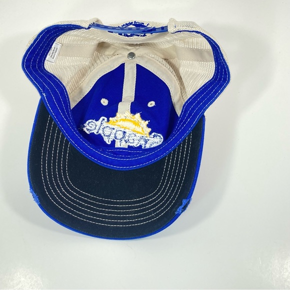 SNAPPLE Truckers Mesh Hat Cap Blue Yellow Distressed Bill Snap Back OSFM. - Picture 8 of 10